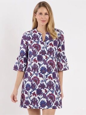 Jude Connally Kerry Dress Americana Floral V-Neck Bell Sleeves Dress Size XL